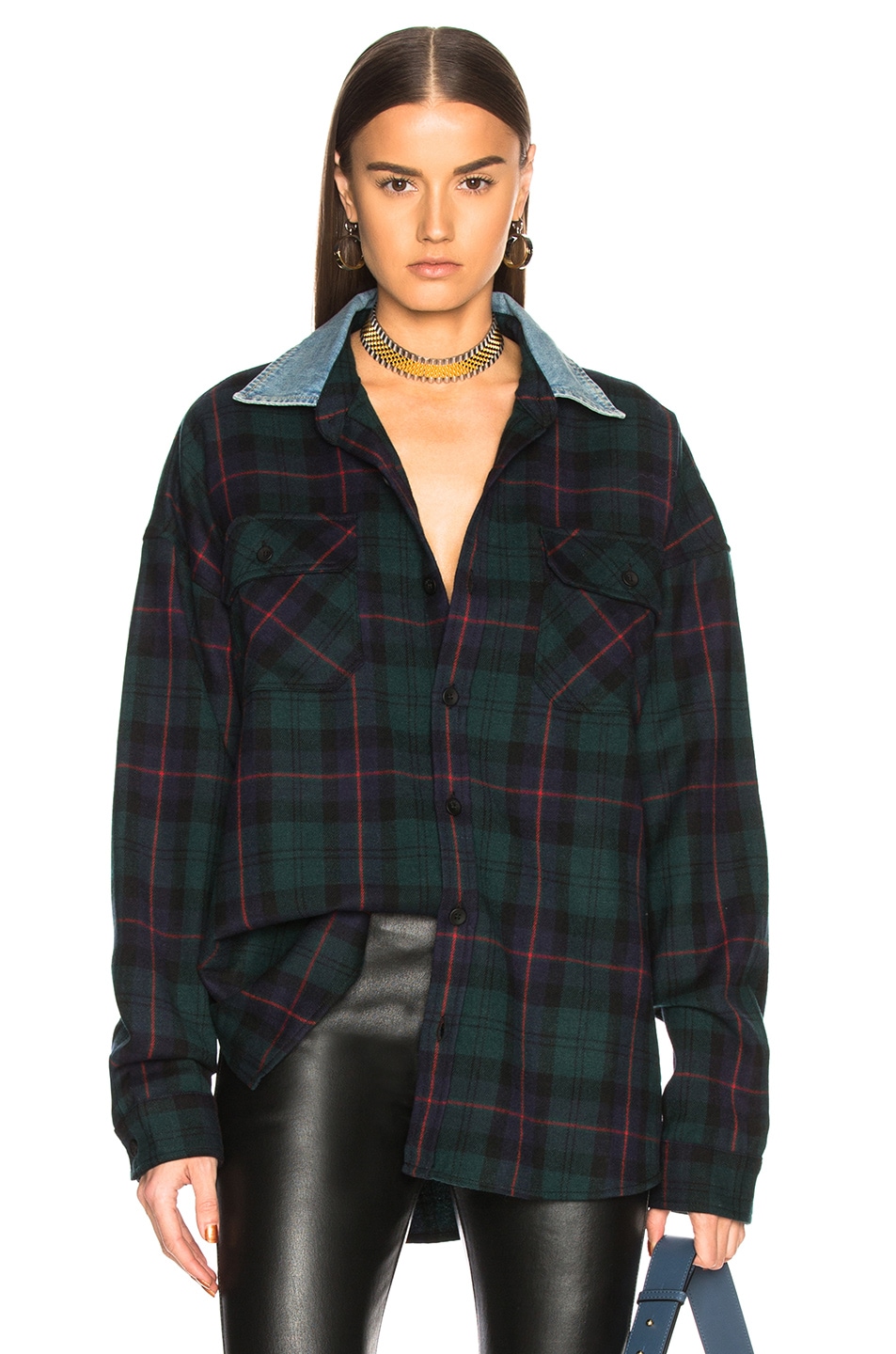 Image 1 of Fear of God Oversized Flannel Button Down Shirt in Green Plaid