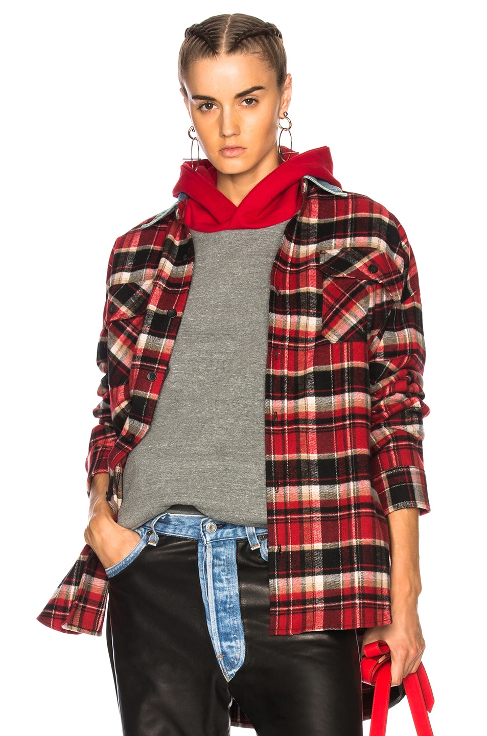 Image 1 of Fear of God Oversized Flannel Button Down Shirt in Red Plaid