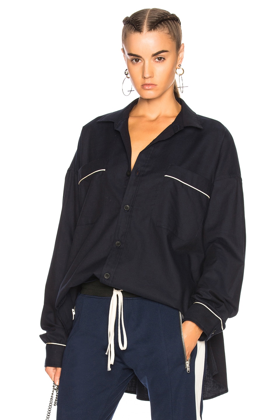 Image 1 of Fear of God Piped Oversized Shirt in Navy