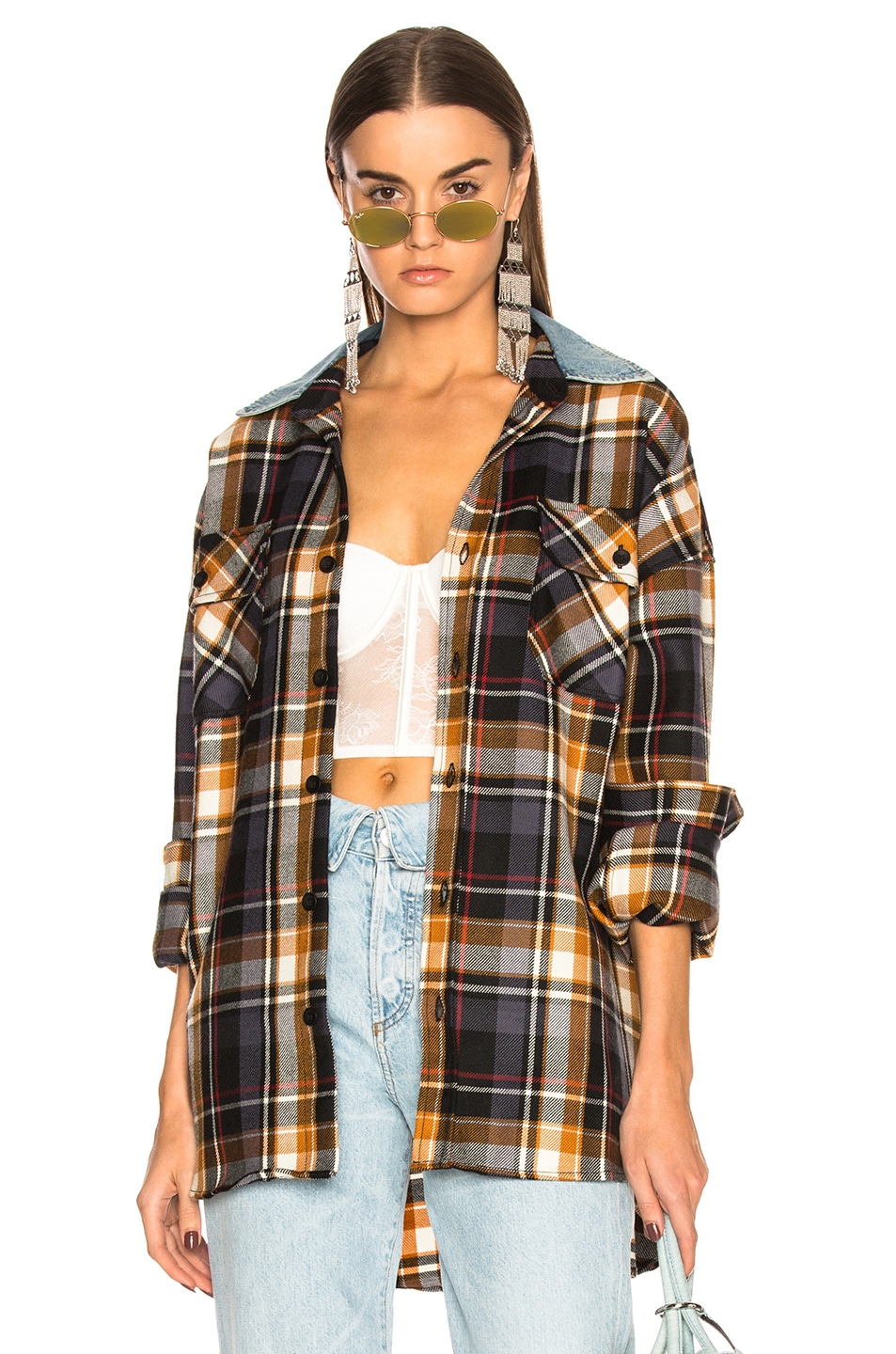 Image 1 of Fear of God Oversized Flannel Button Down Shirt in Purple Plaid