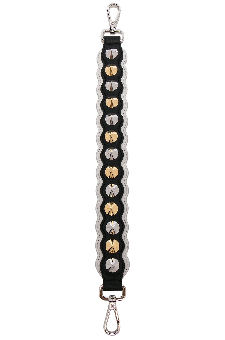 Image 1 of Fendi Studded Mini Bag Strap in Black & Gold & Silver