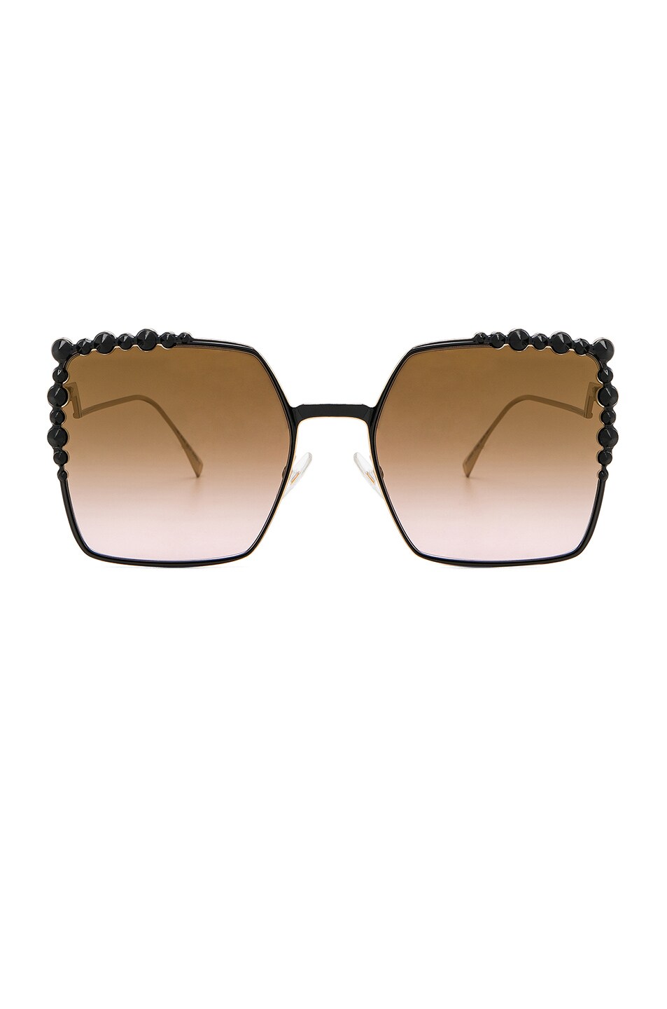 Image 1 of Fendi Square Embellished Sunglasses in Black & Brown Gradient