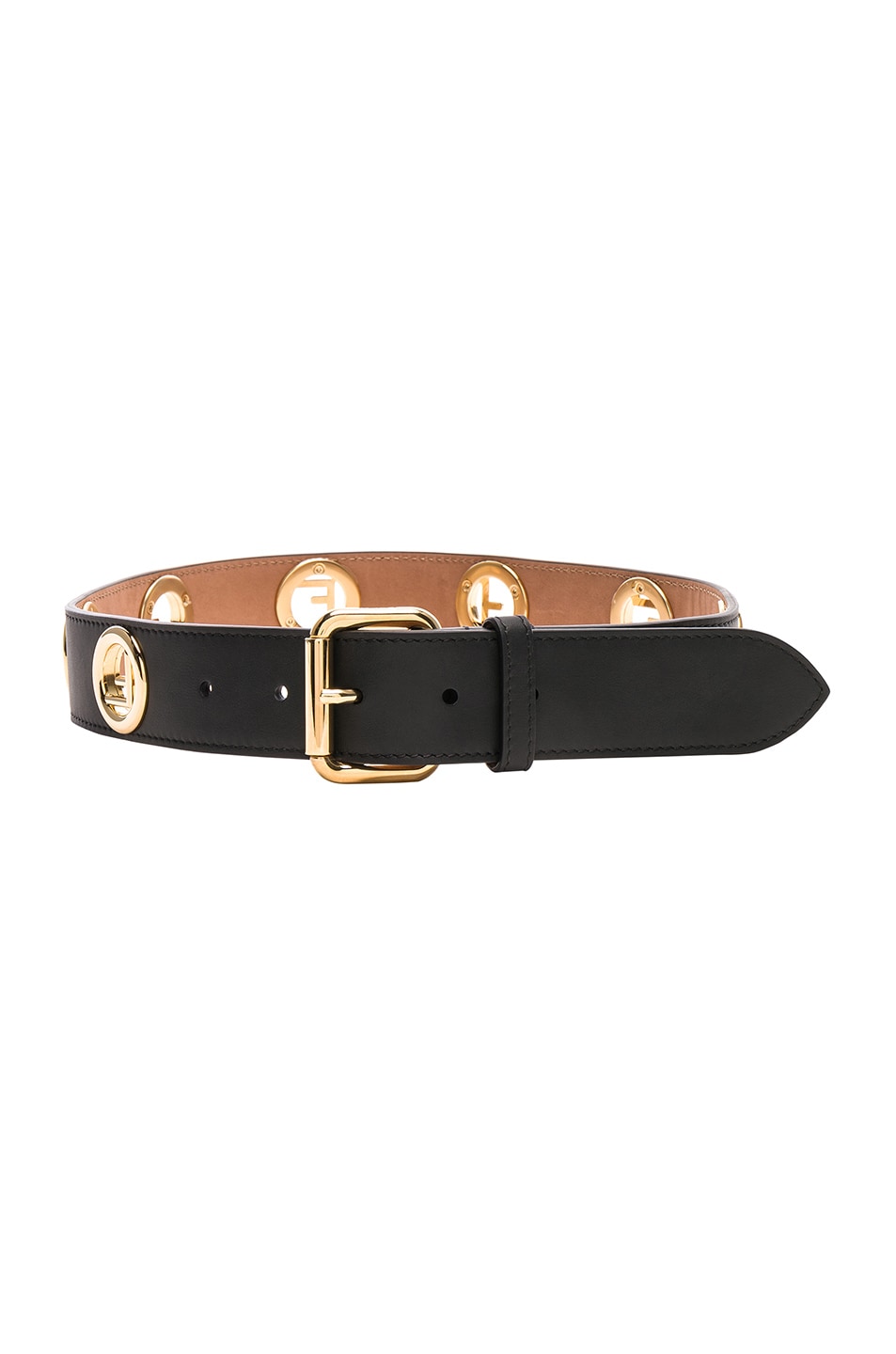 Image 1 of Fendi FF Studded Belt in Black & Gold