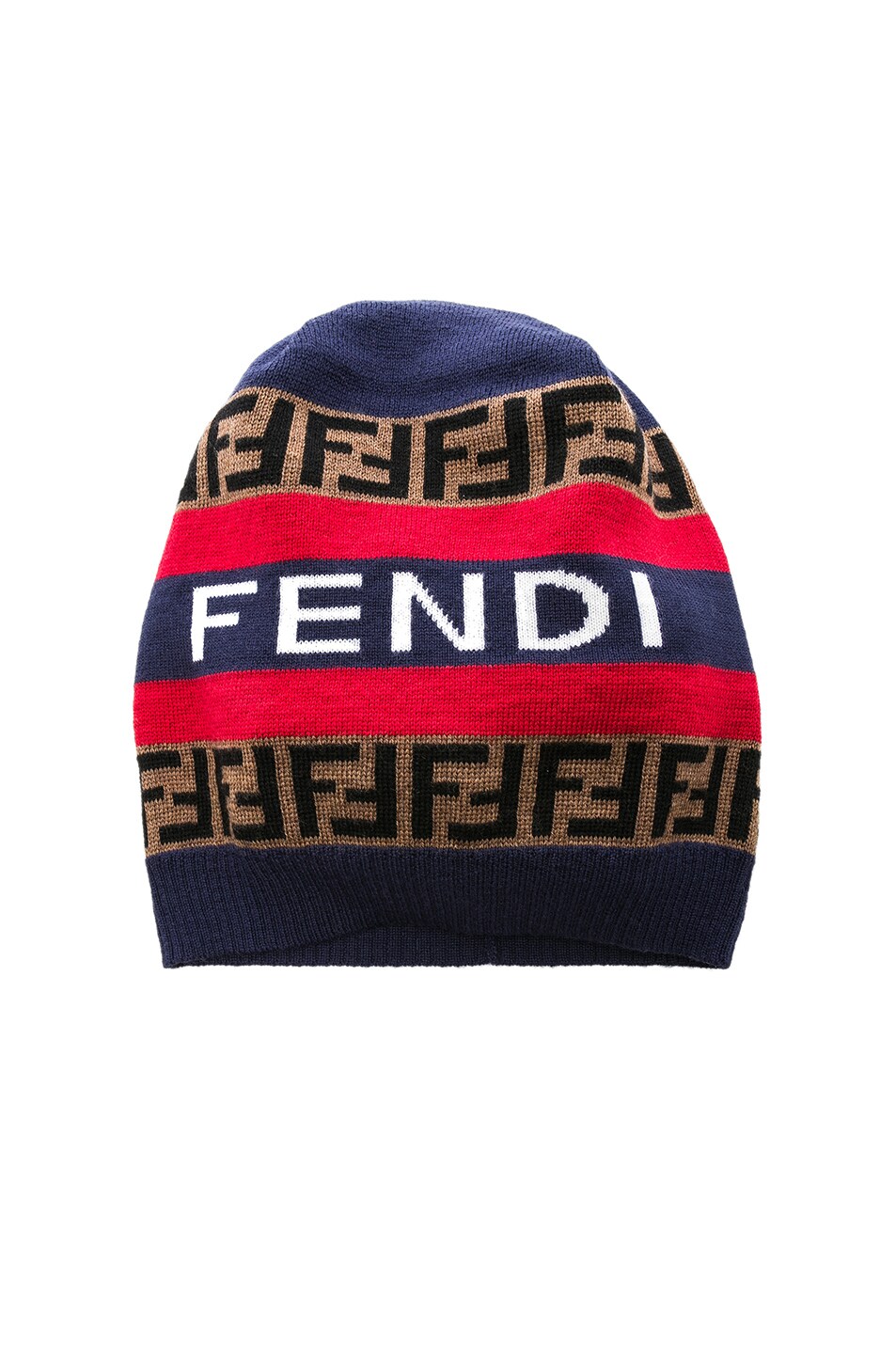 Image 1 of Fendi Logo Beanie in Navy & Multicolor