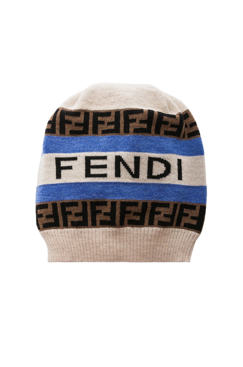 Image 1 of Fendi Logo Beanie in White & Multicolor