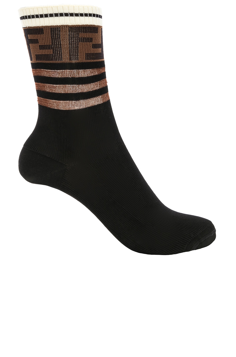 Image 1 of Fendi Logo Trim Crew Socks in Black