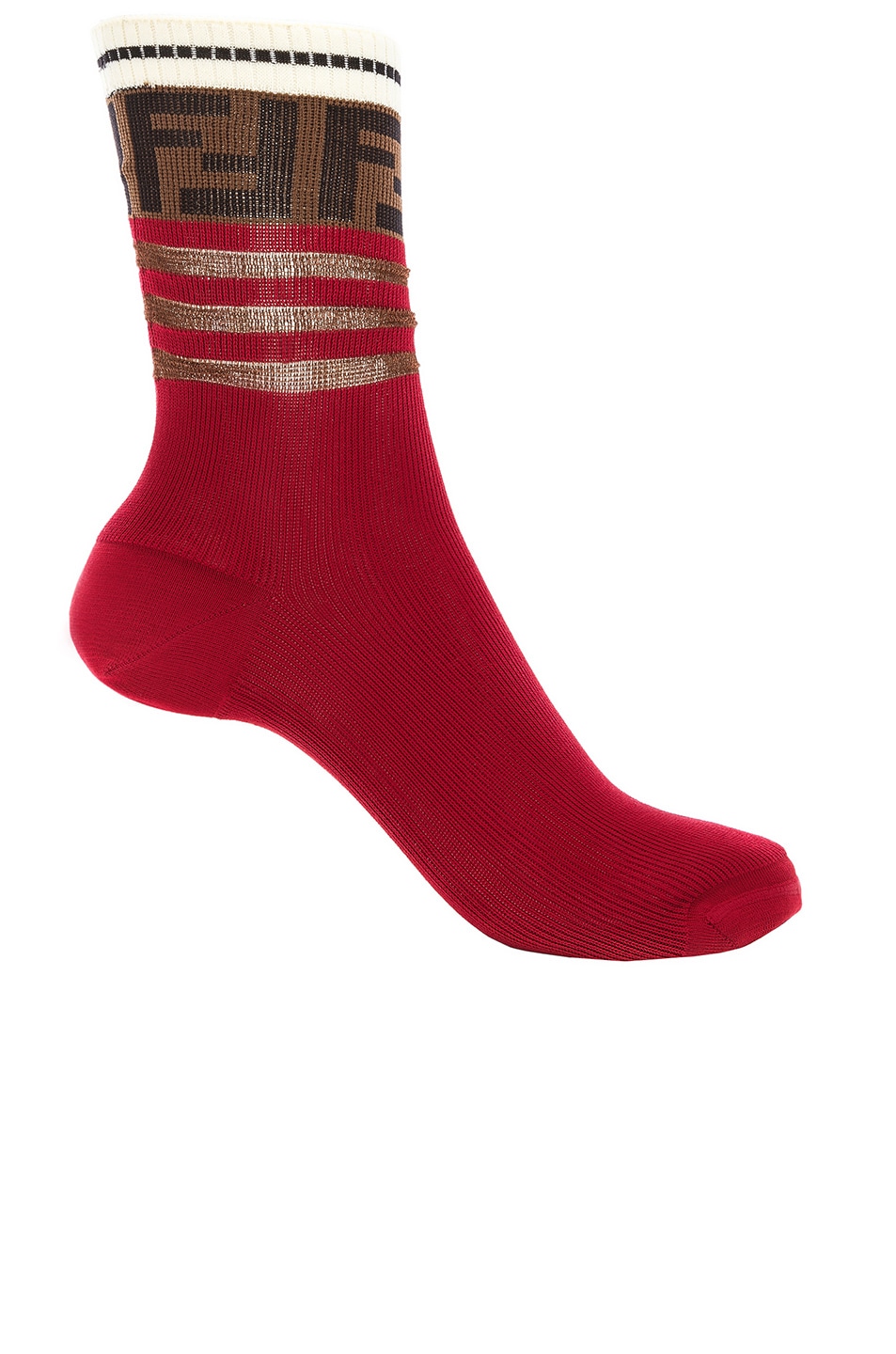 Image 1 of Fendi Logo Trim Crew Socks in Red