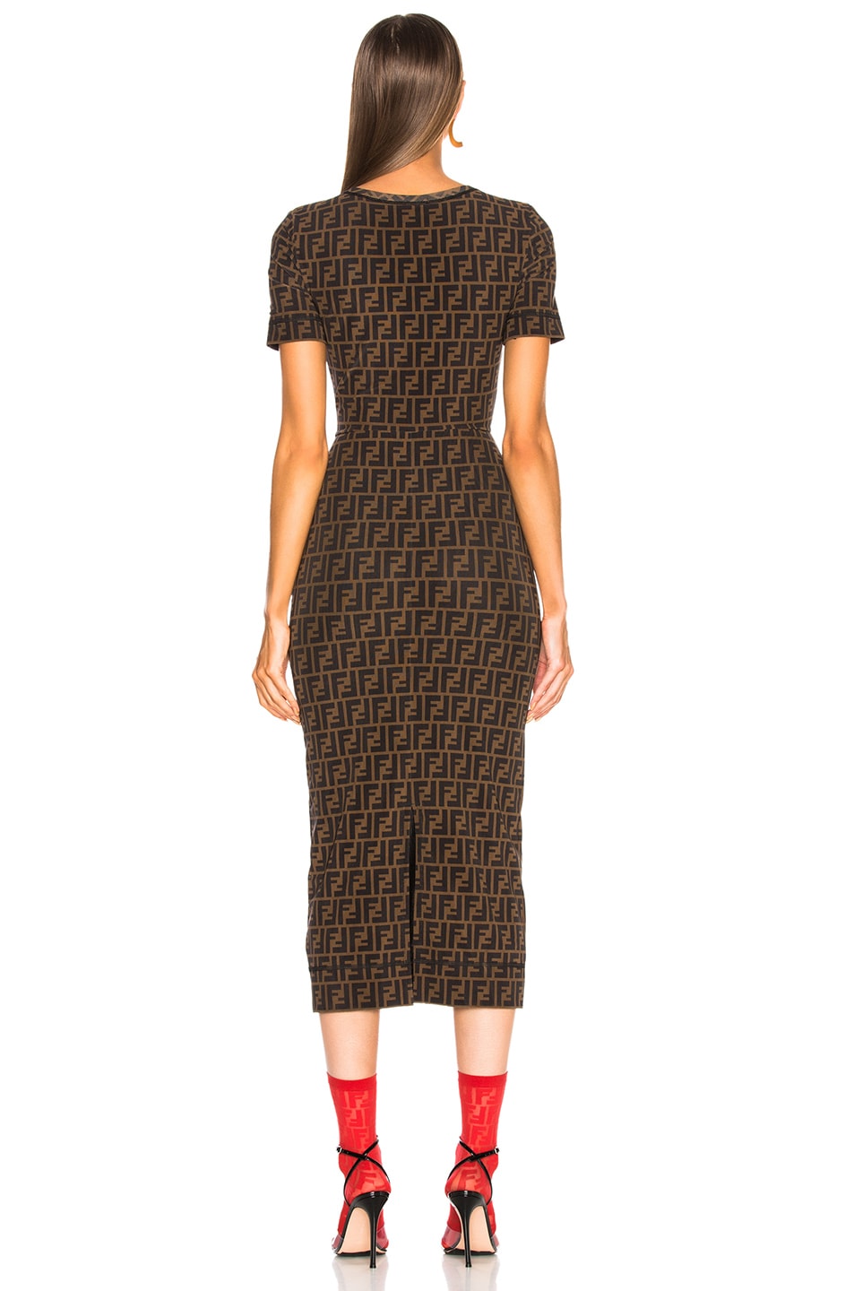 Fendi Logo Print Midi Dress in Nude & Blue | FWRD