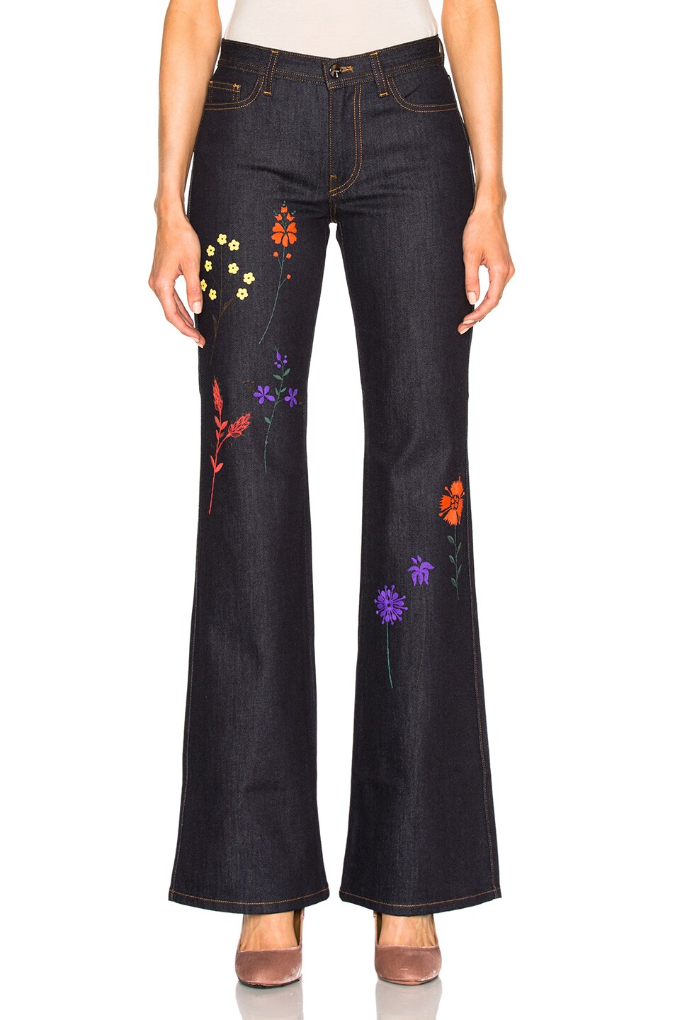 Image 1 of Fendi Embroidered Jeans in Dark Denim