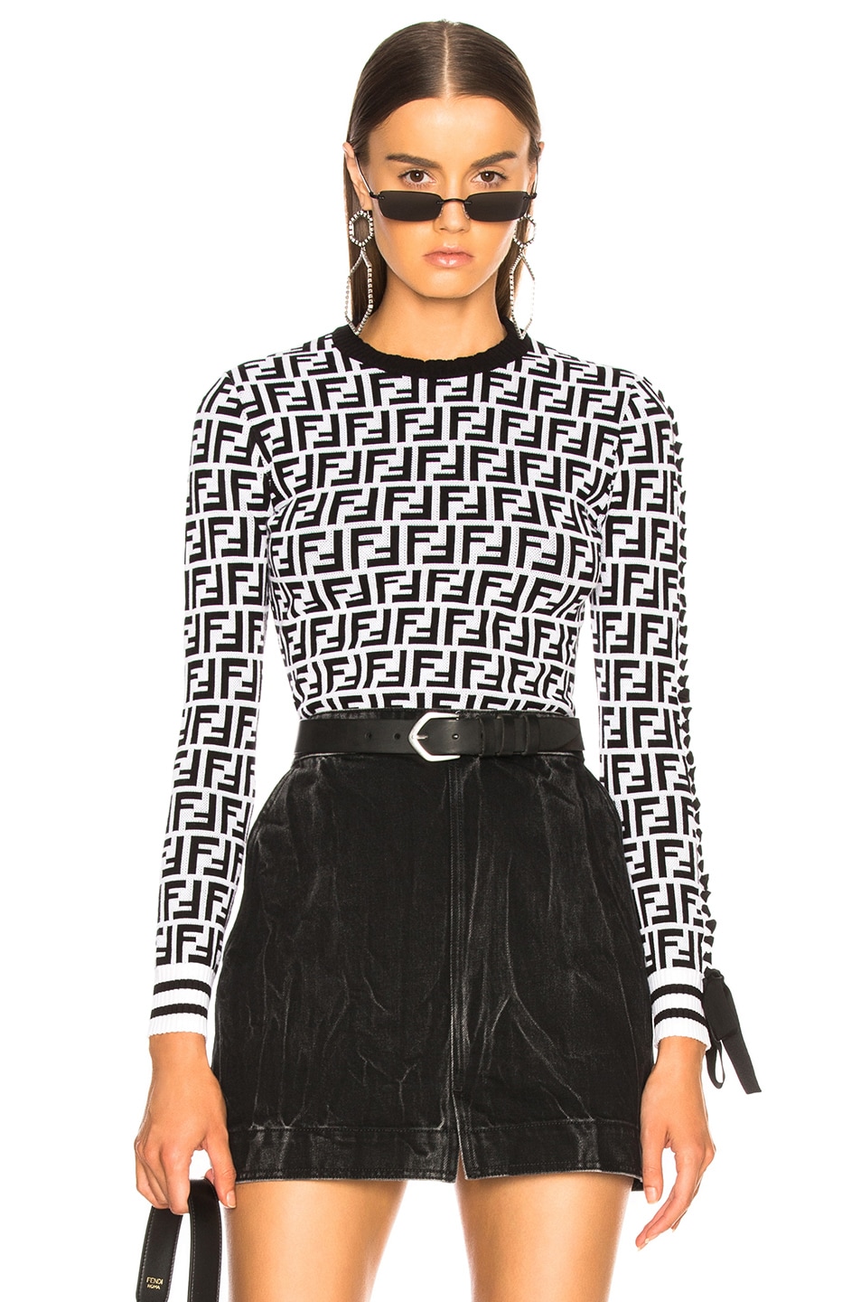 Image 1 of Fendi Logo Print Viscose Sweater in White & Black