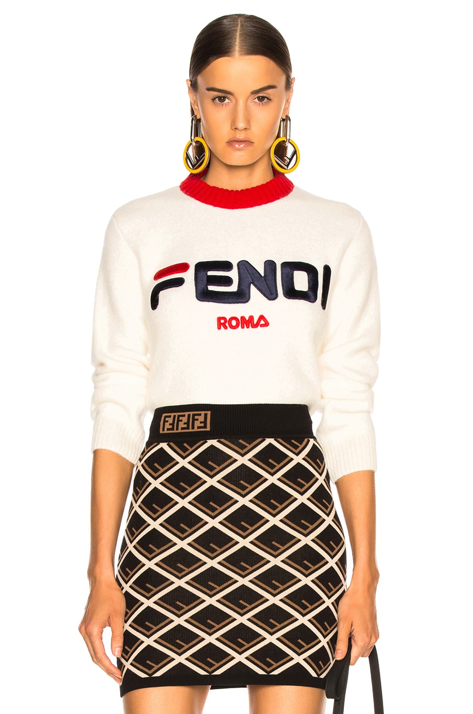 Image 1 of Fendi Fendi Mania Logo Cropped Sweater in White