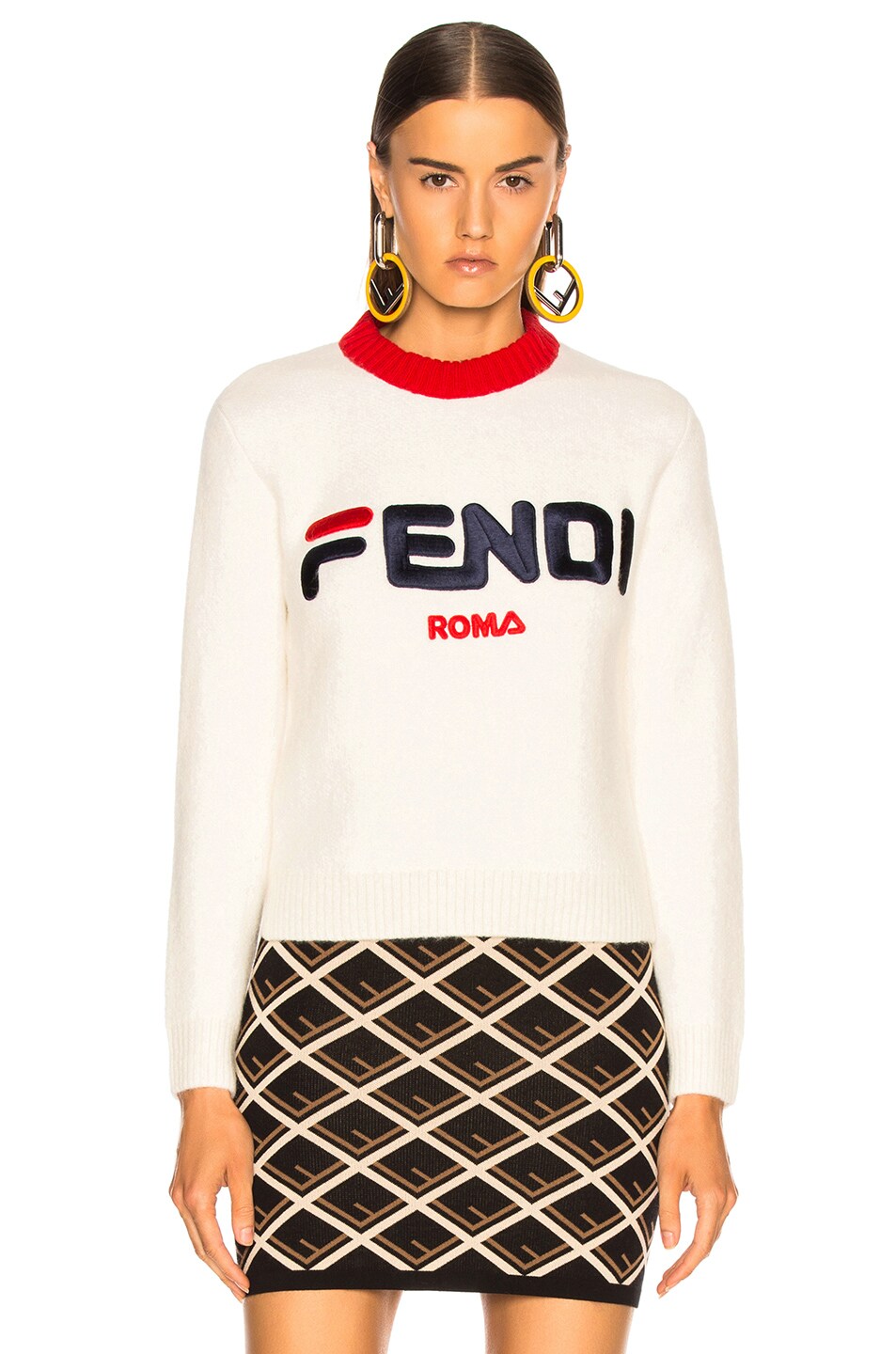 Fendi Fendi Mania Logo Cropped Sweater in White | FWRD