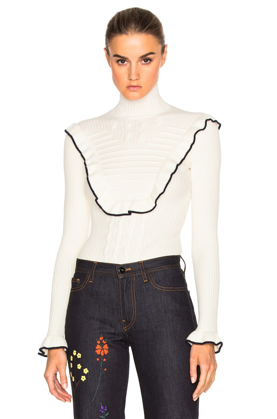 Image 1 of Fendi Waves Ribbed Wool Sweater in White