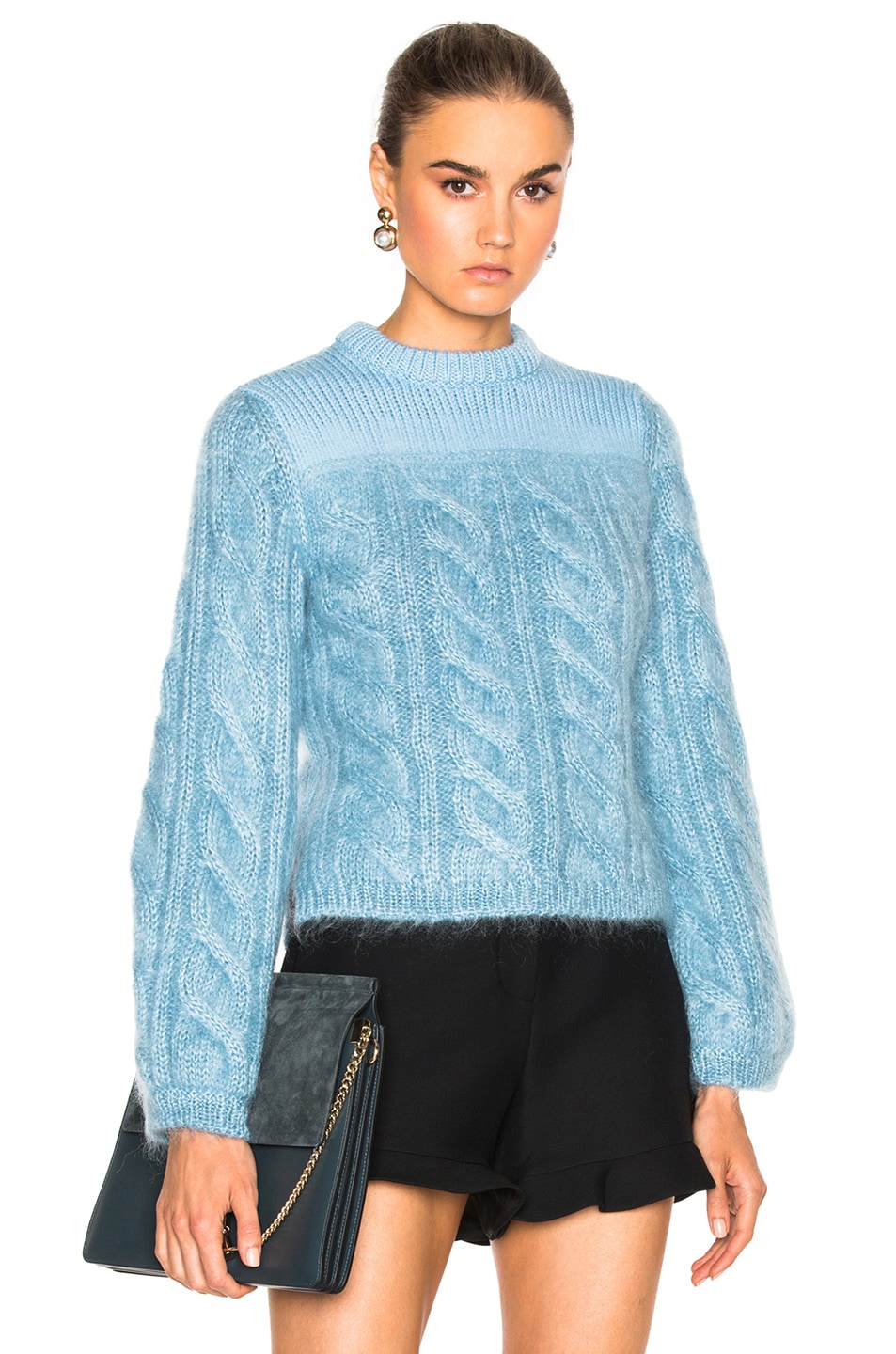 Image 1 of Fendi Cable Silk Mohair Sweater in Aquamarine