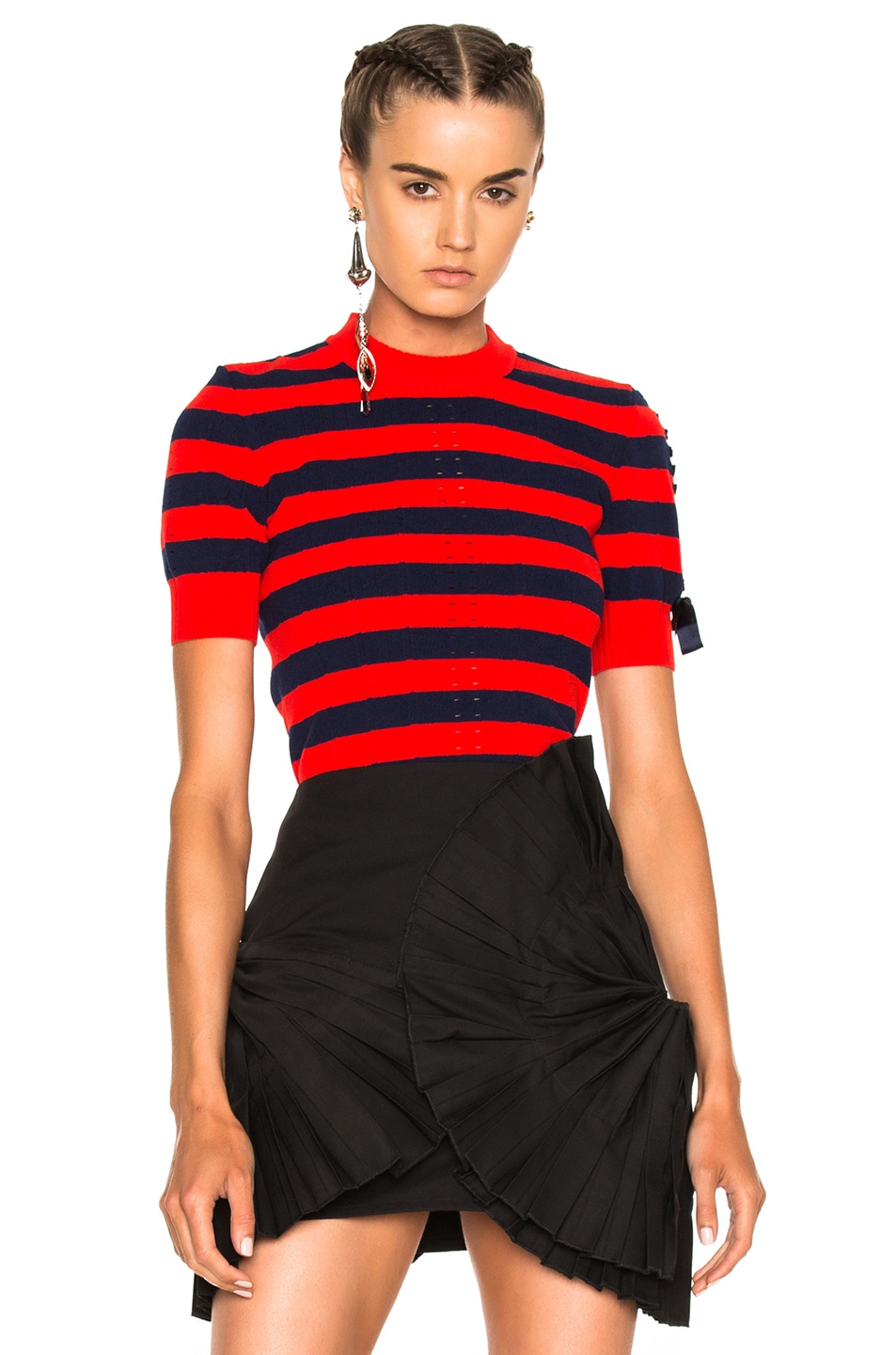 Image 1 of Fendi Striped Short Sleeve Sweater in Poppy & Medea