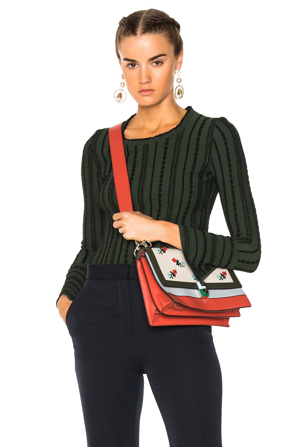 Image 1 of Fendi Striped Sweater in Black Tea