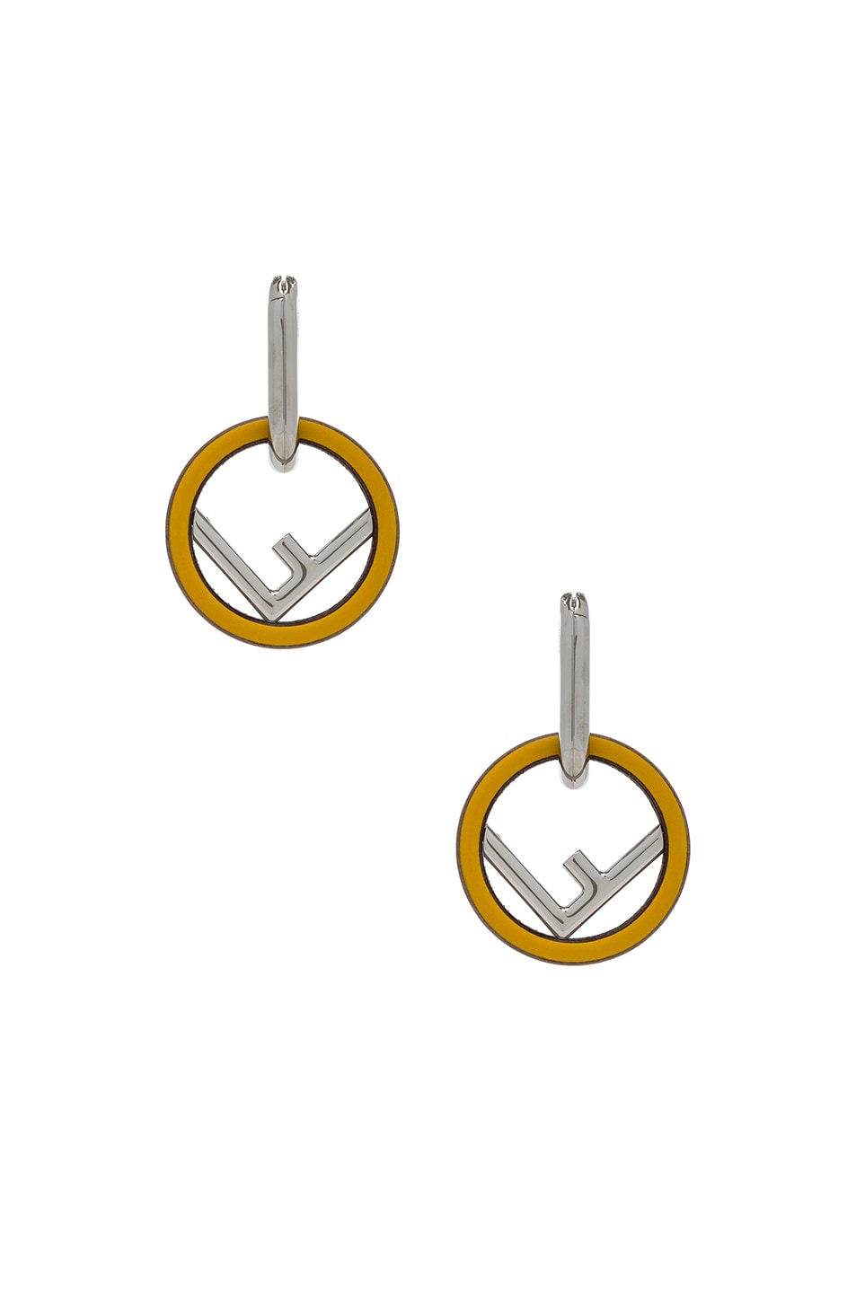 Image 1 of Fendi Logo Drop Earrings in Yellow & Silver