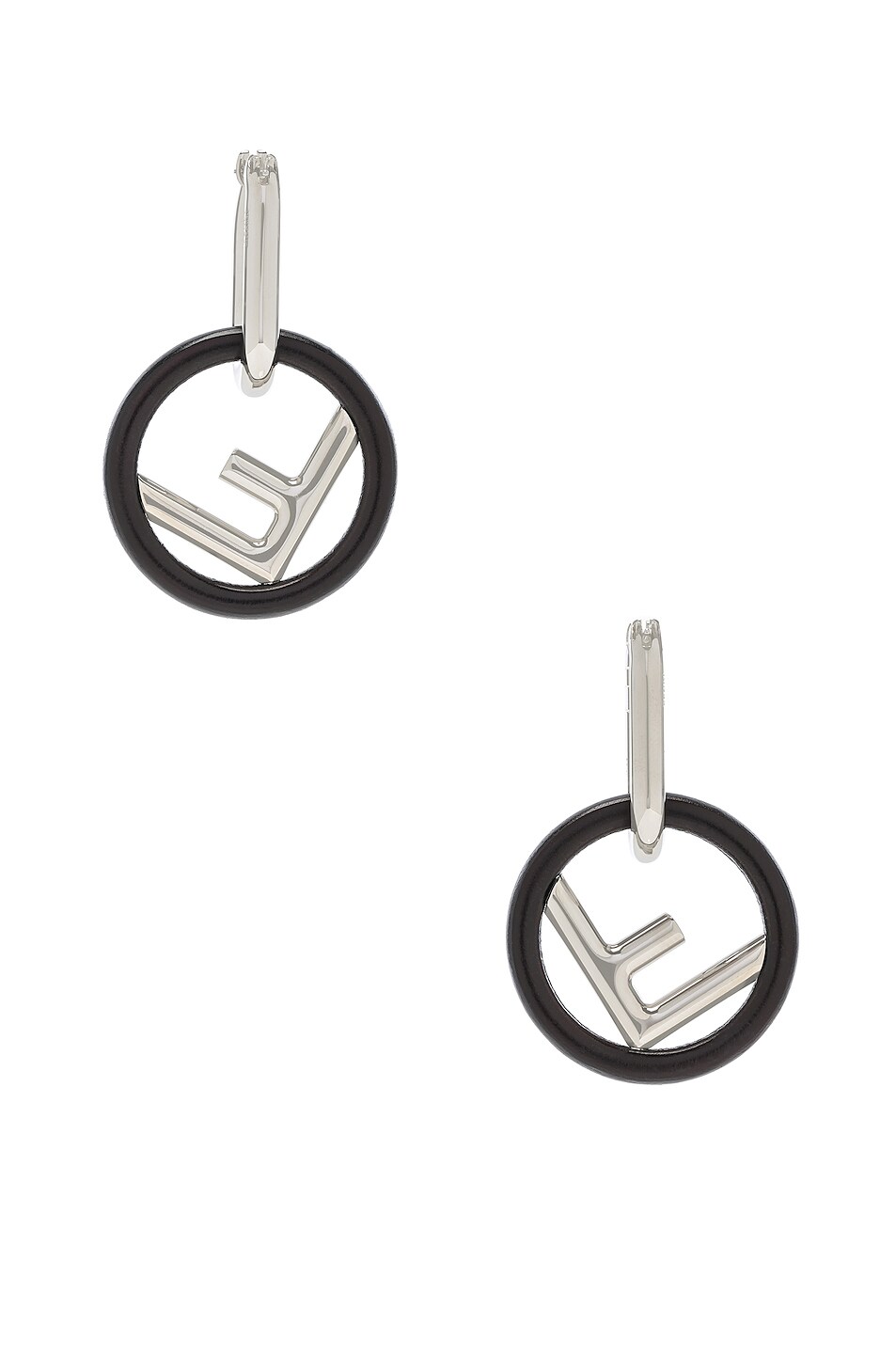 Fendi Small Logo Drop Earrings in Black & Silver FWRD