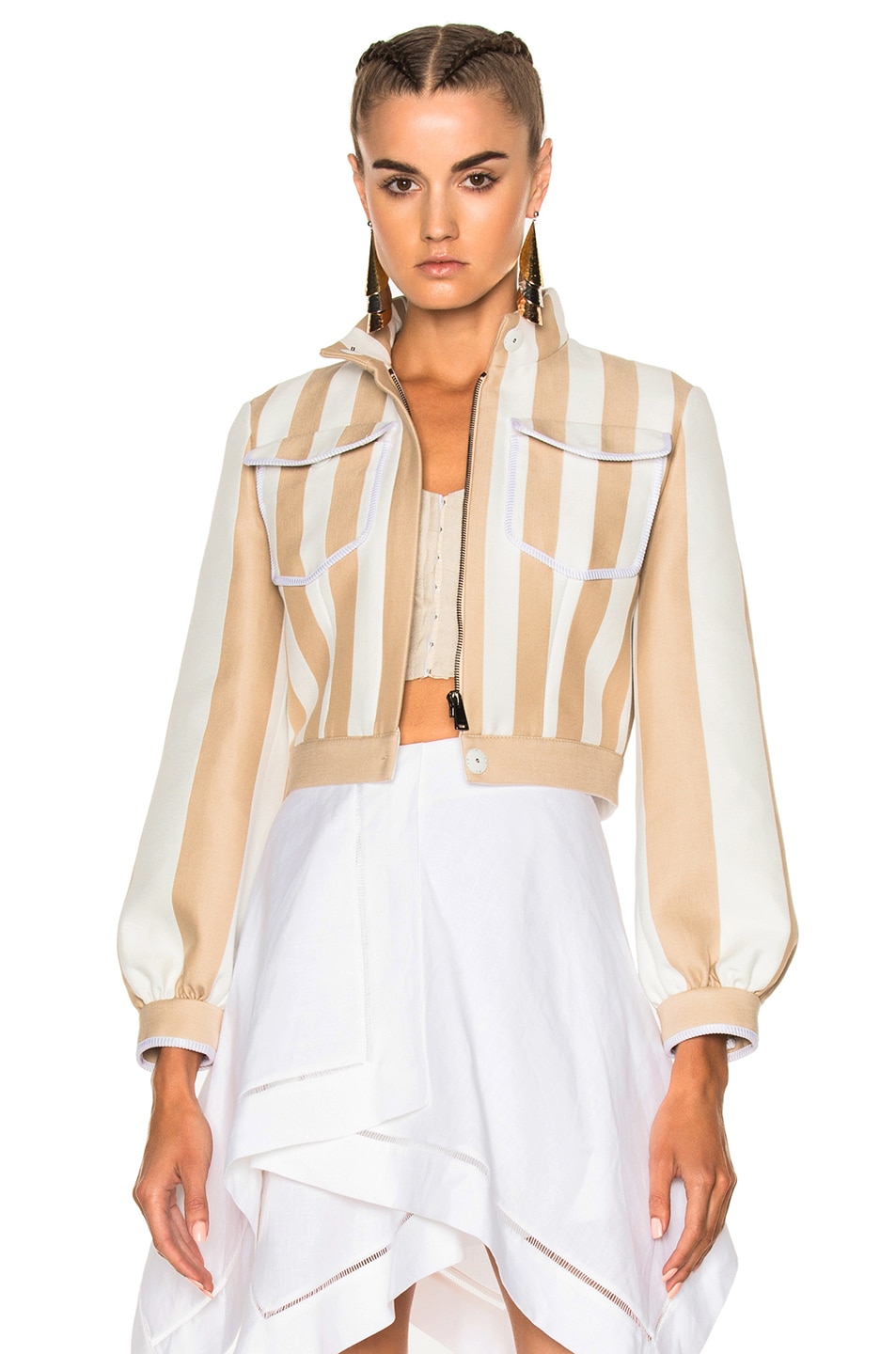 Image 1 of Fendi Cropped Zip Jacket in Beige & White