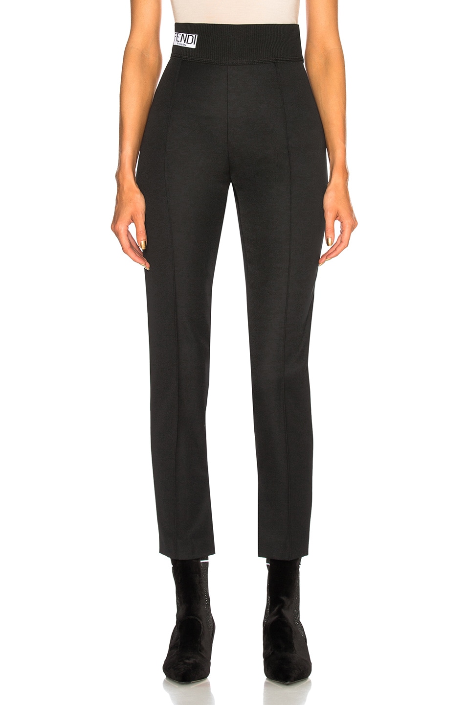 Image 1 of Fendi High Waisted Gabardine Trousers in Black