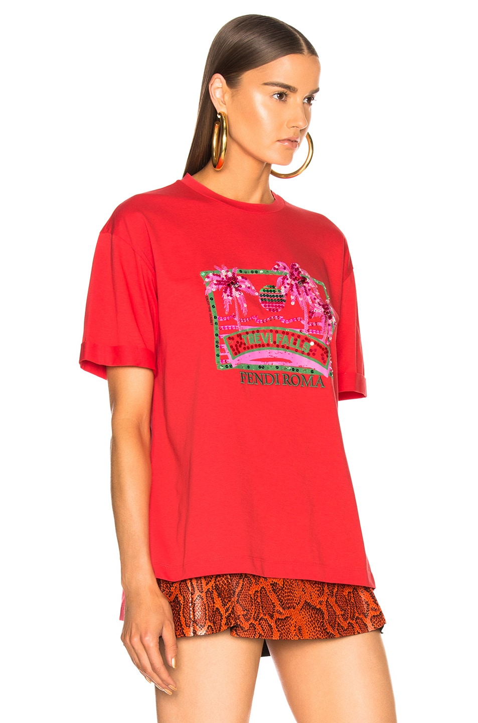 Fendi Trevi Falls Embellished Graphic Tee in Red | FWRD