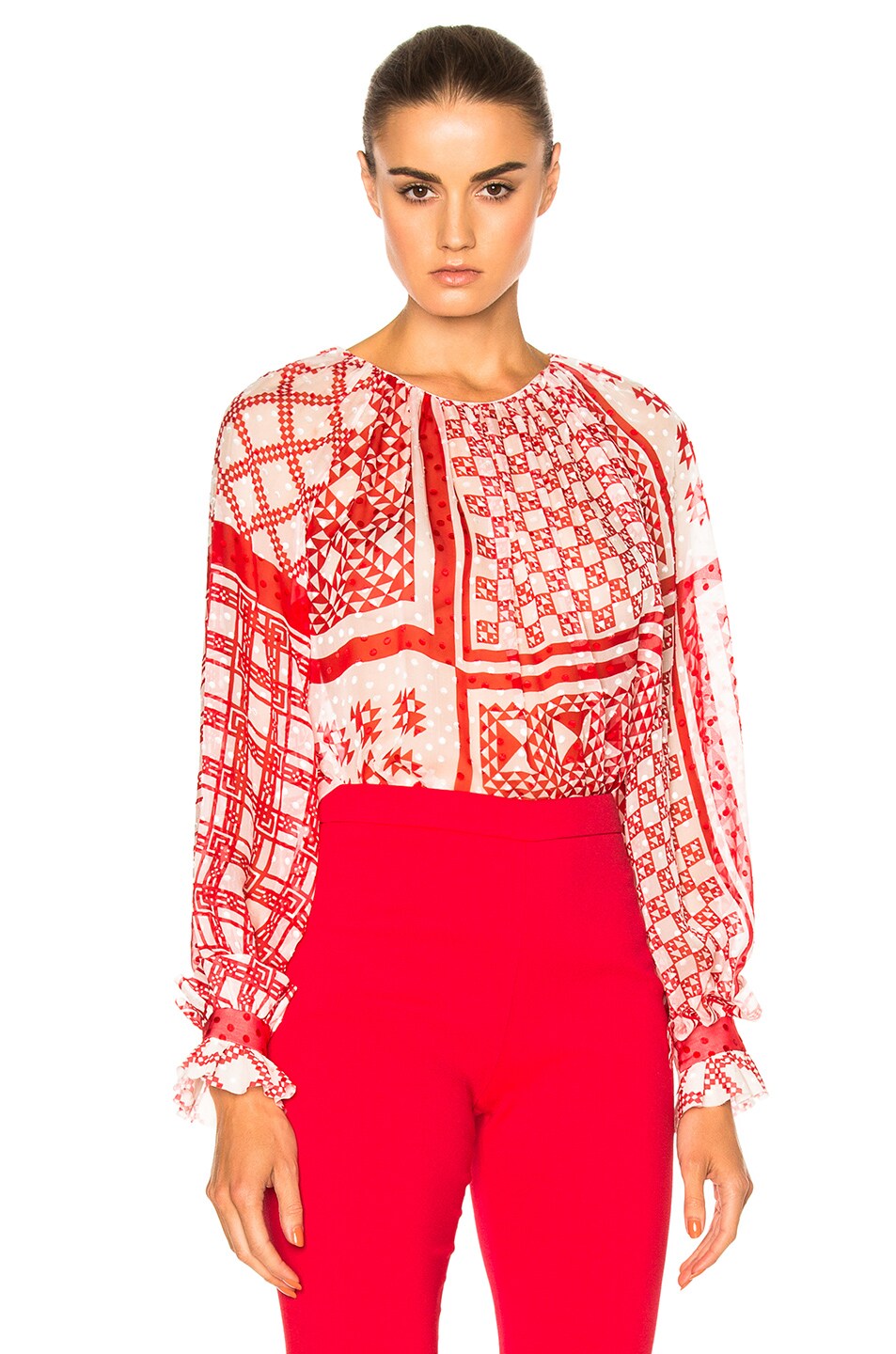 Image 1 of Fendi Foulard Top in Red & White