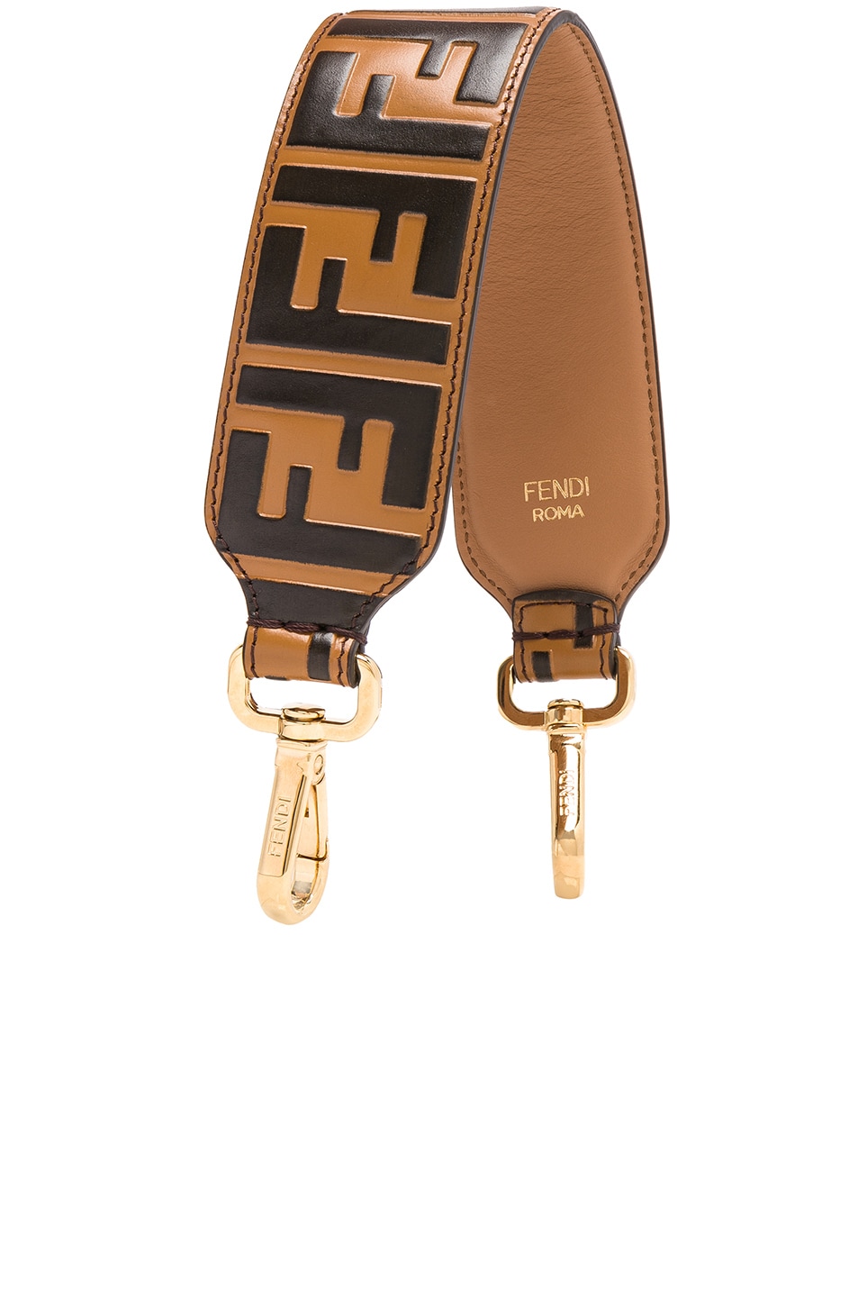 Image 1 of Fendi Logo Print Mini Bag Strap in Tobacco & Black