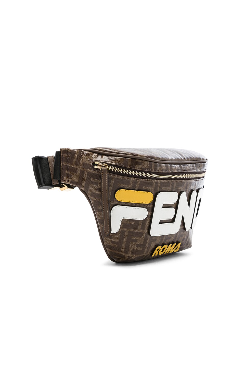 Fendi Fendi Mania Logo Fanny Pack in Brown & White FWRD