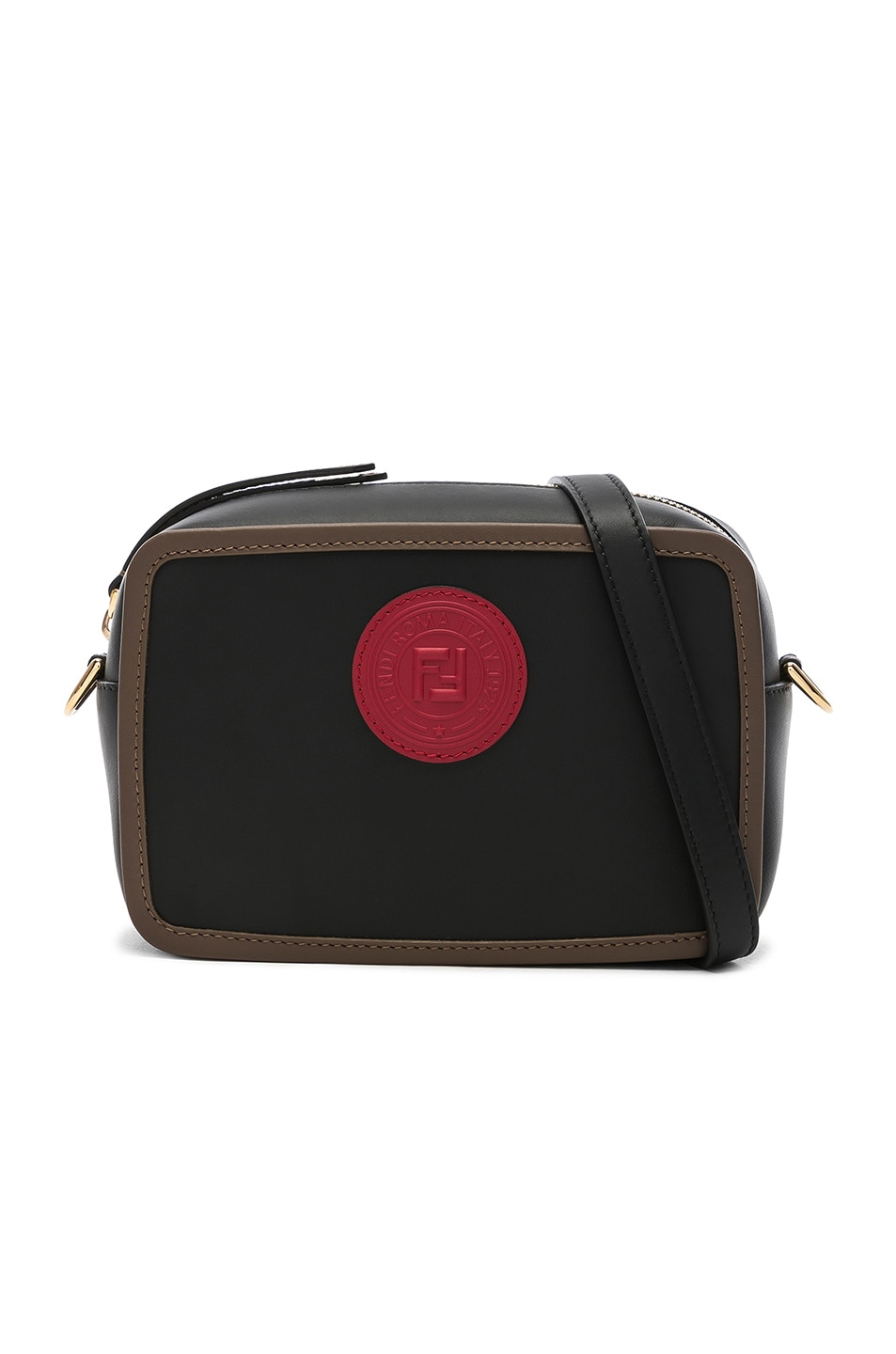 Image 1 of Fendi Mini Logo Emblem Camera Case in Black, Brown & Strawberry