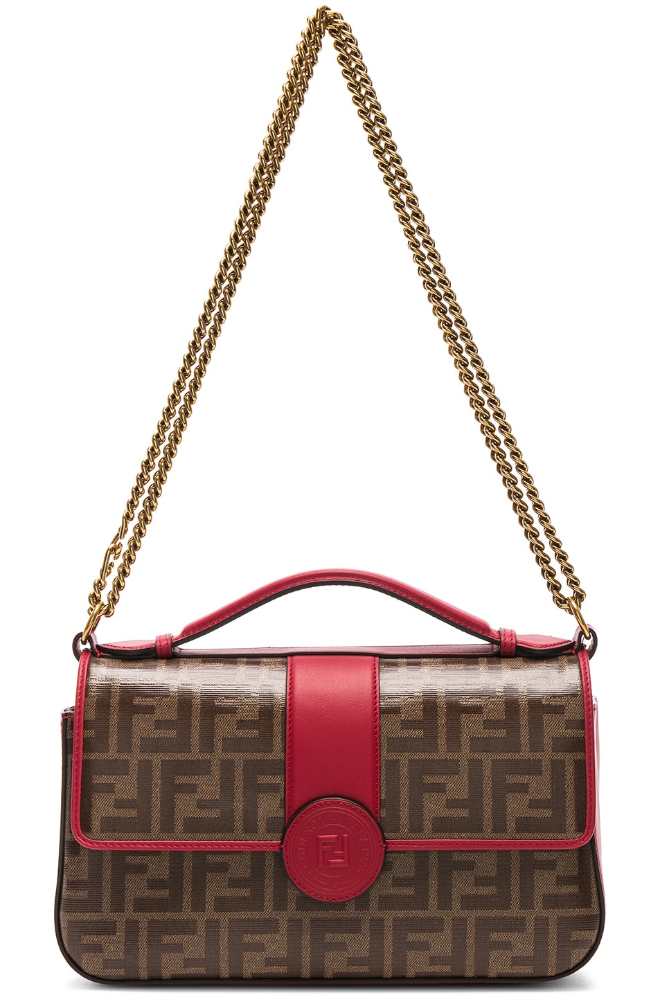 Image 1 of Fendi Double F Shoulder Bag in Strawberry & Brown