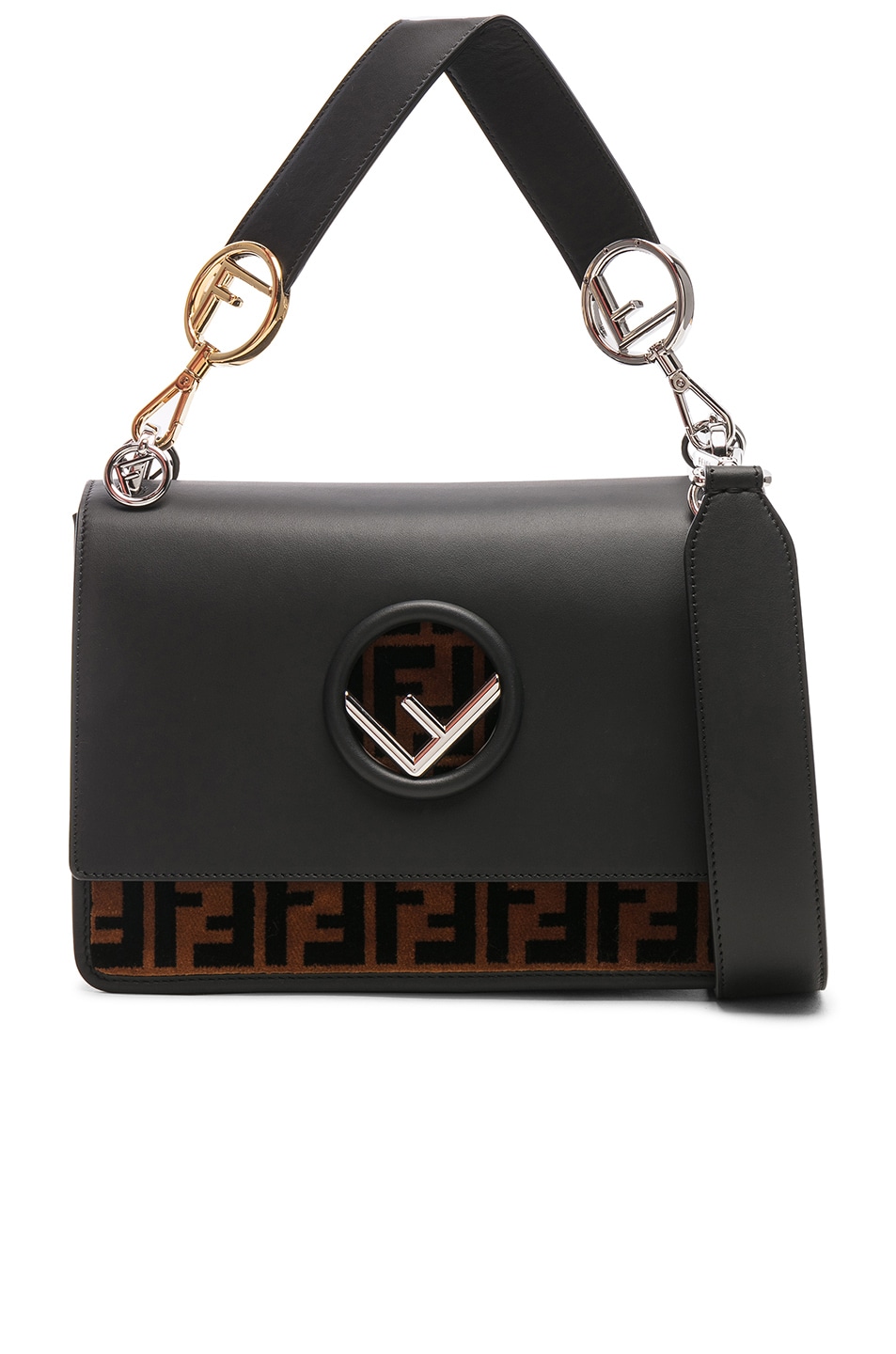 Image 1 of Fendi Logo Flap Bag in Black