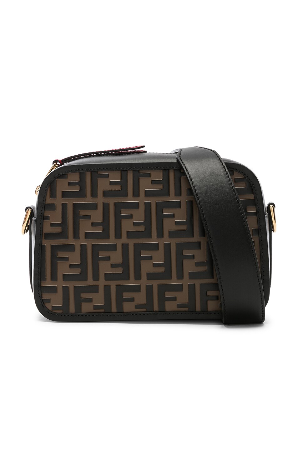 Image 1 of Fendi Logo Embossed Camera Case in Black & Brown
