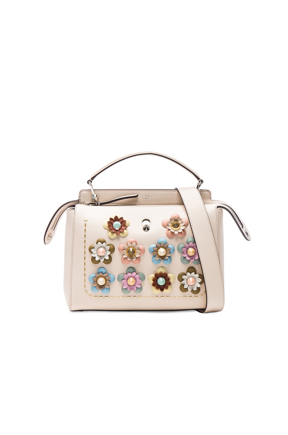 Image 1 of Fendi Flower Embellished Dotcom Bag in Camelia & Multicolor