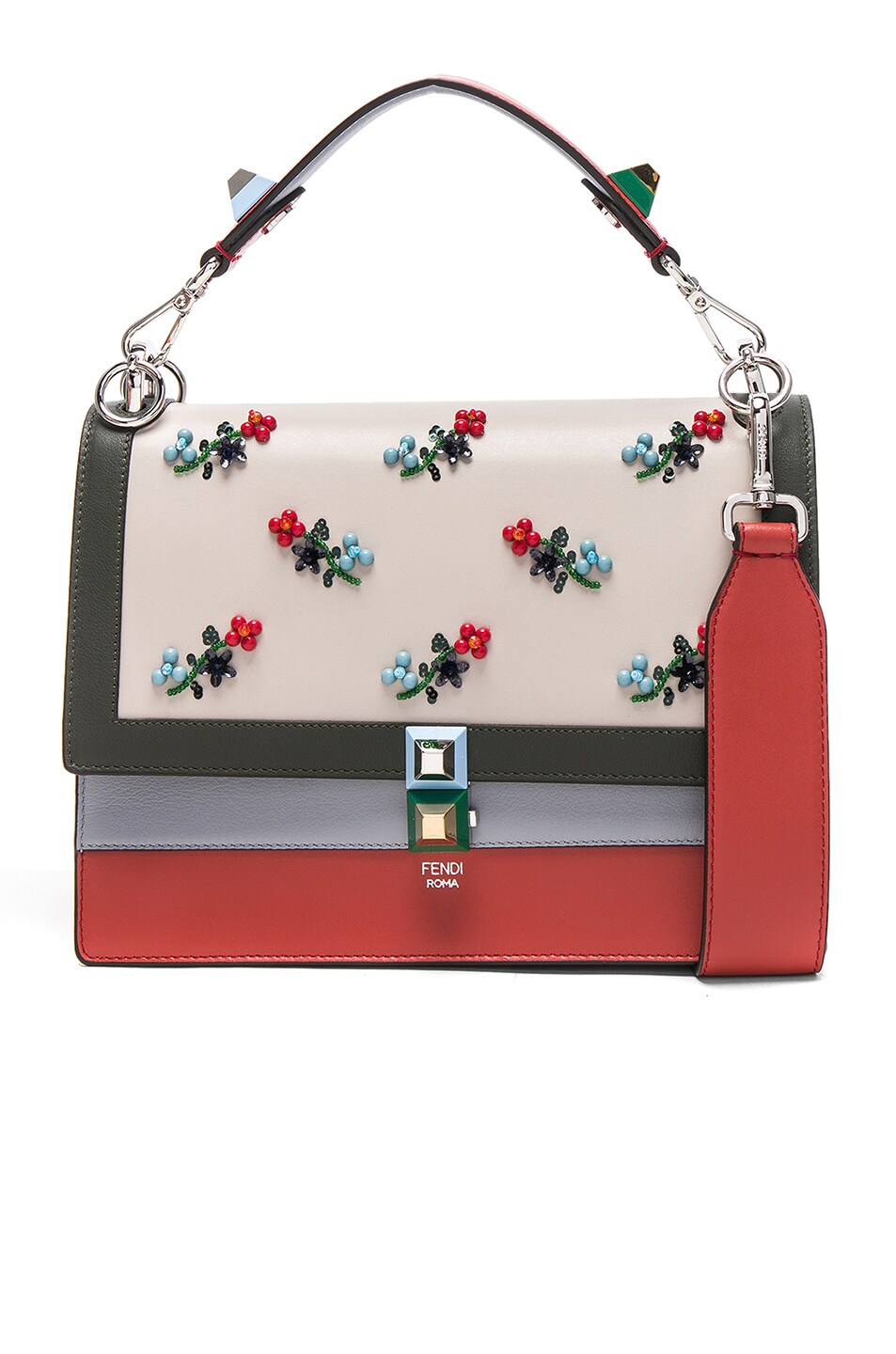 Image 1 of Fendi Embellished Kan l Shoulder Bag in Bloody Mary & Multi