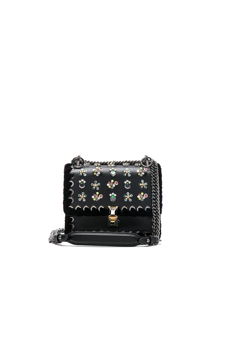 Image 1 of Fendi Flower Embellished Small Kan I Bag in Black & Multi