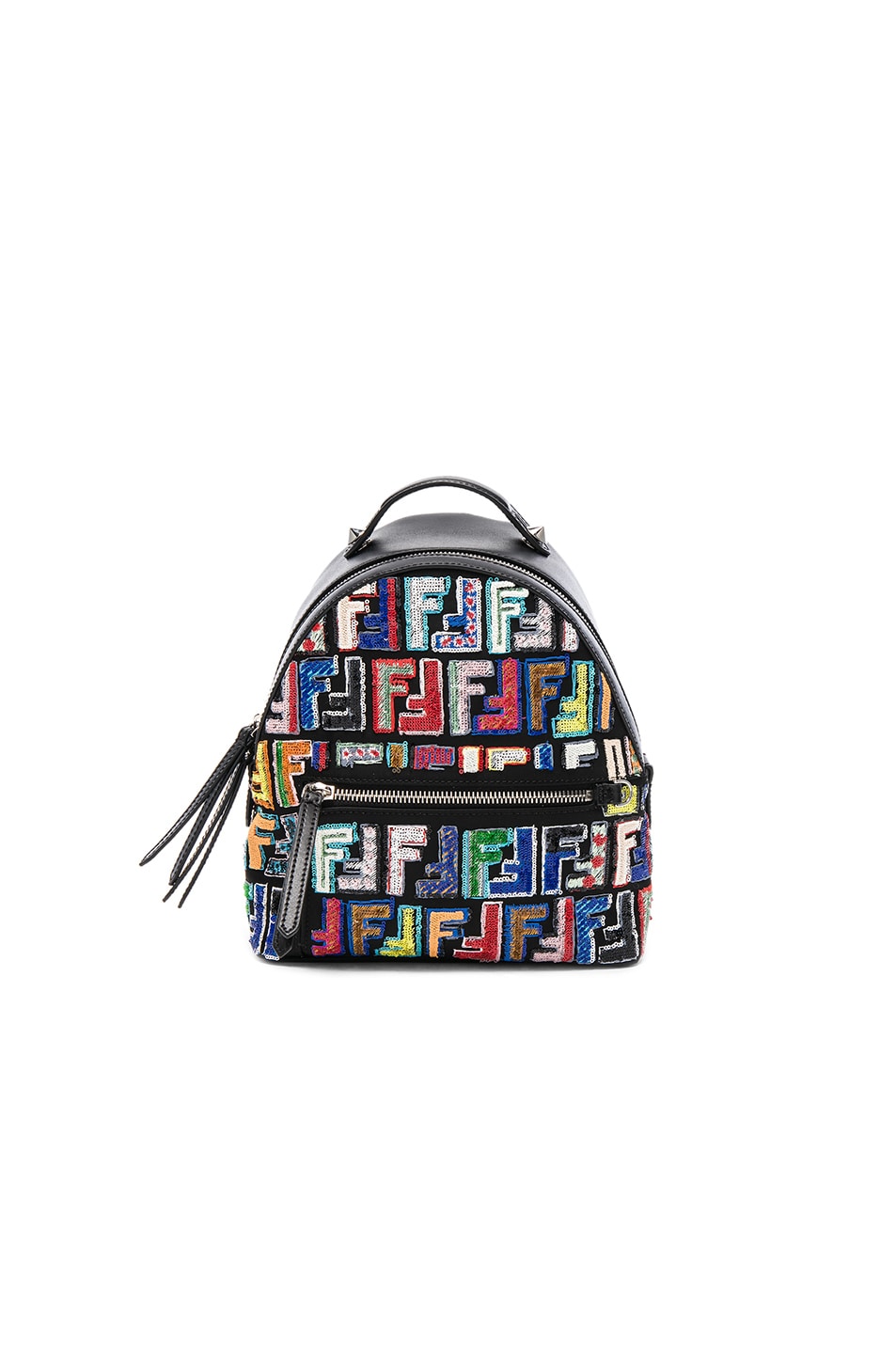 Image 1 of Fendi Mini Logo Embroidered Backpack in Black & Multicolor