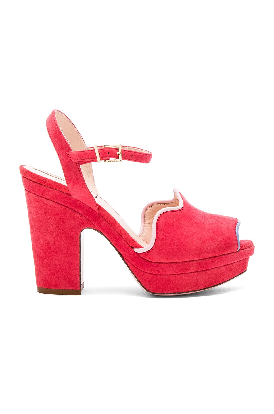 Image 1 of Fendi Suede Ankle Strap Heels in Red Waves