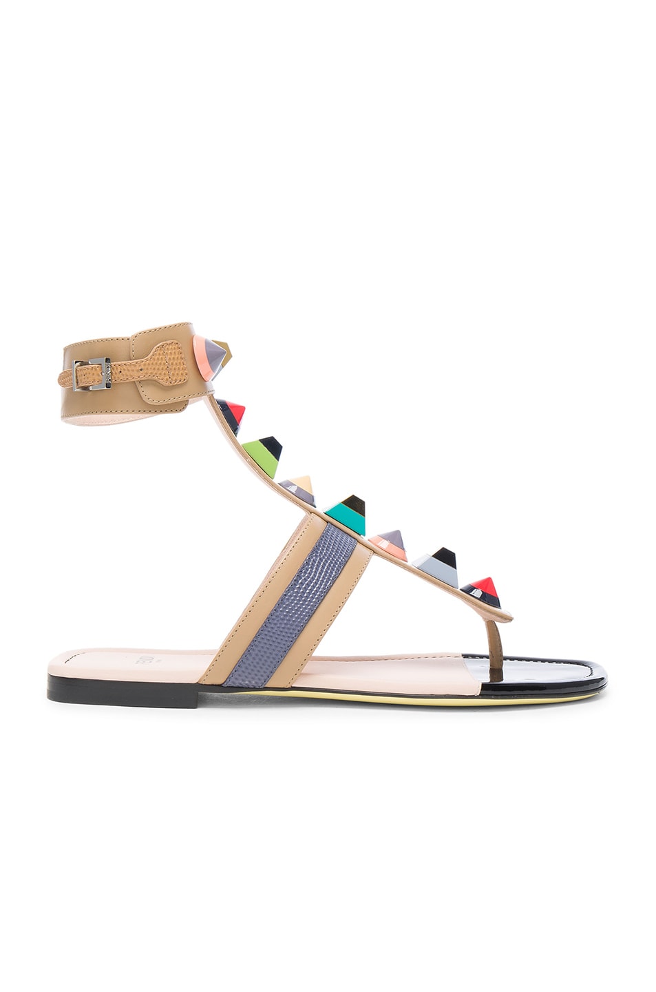 Image 1 of Fendi Leather Gladiator Sandals in Multi Rainbow