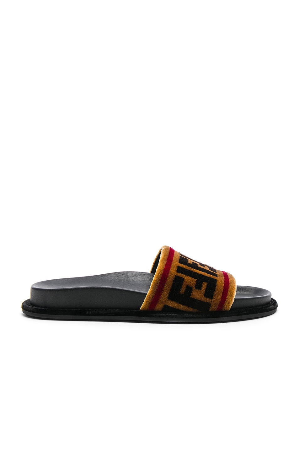 Image 1 of Fendi Velvet Logo Sandals in Tan