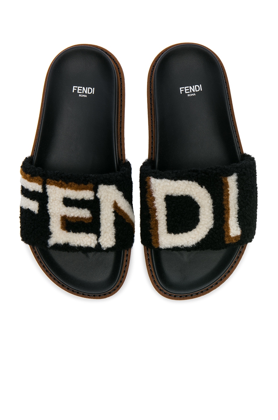 Image 1 of Fendi Stripy Shearling Sandals in Black