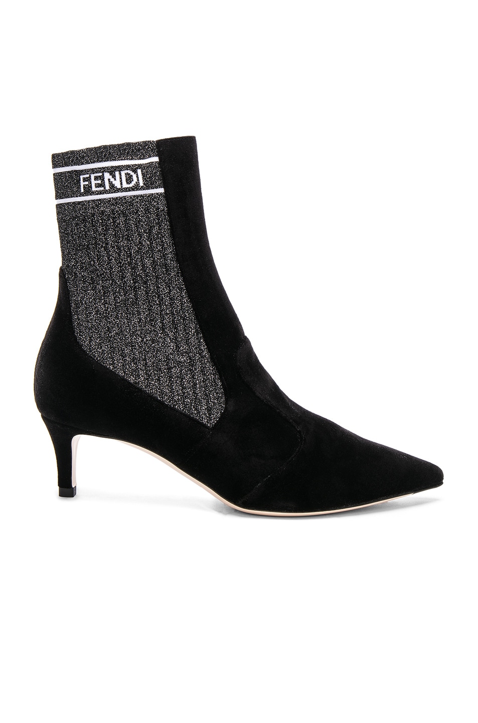 Image 1 of Fendi Rockoko Velvet Ankle Boots in Black