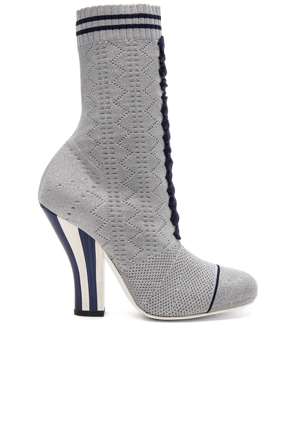 Image 1 of Fendi Knit Rockoko Booties in Silver