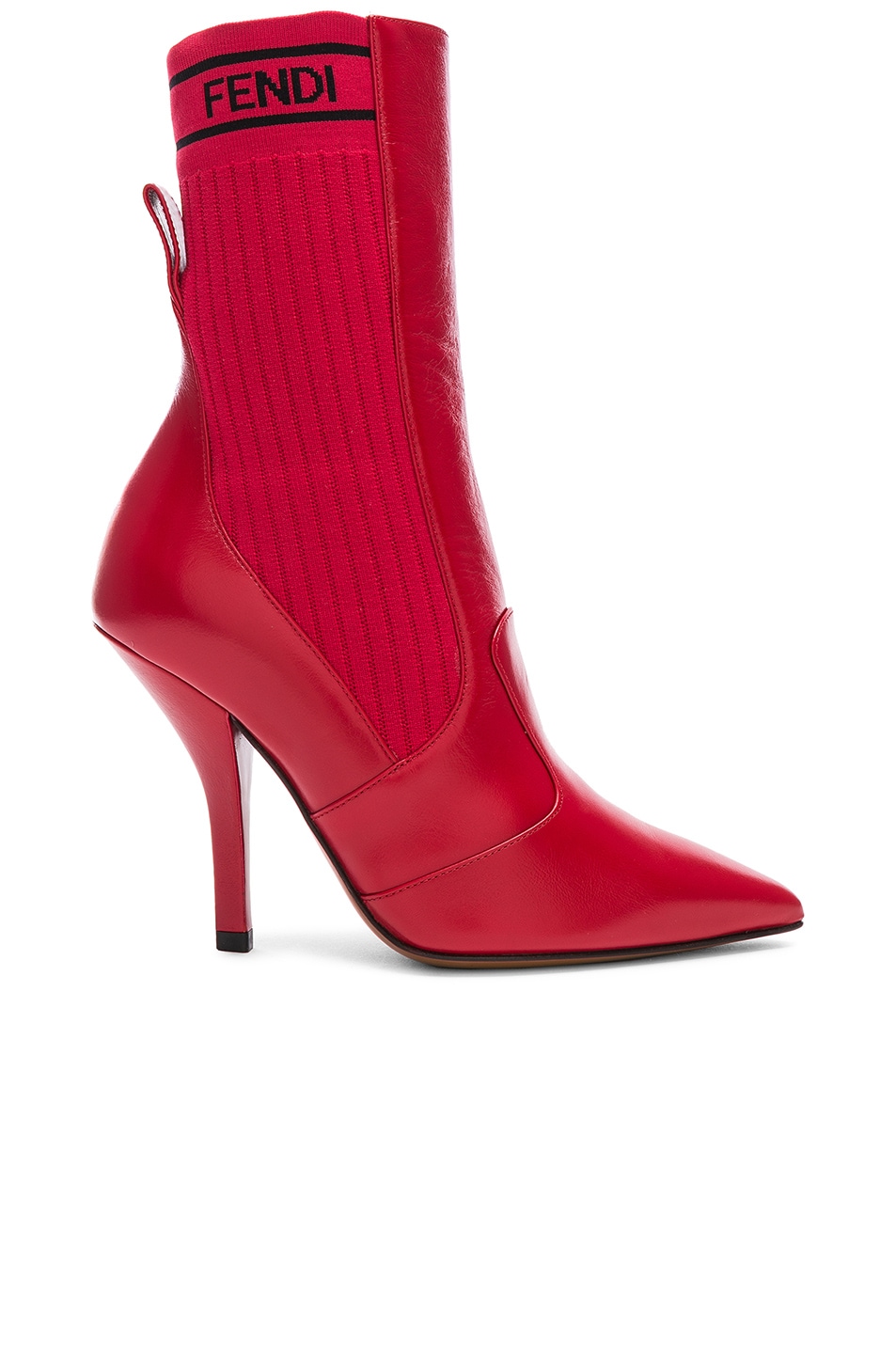 Image 1 of Fendi Leather & Knit Rockoko Mid Calf Boots in Red