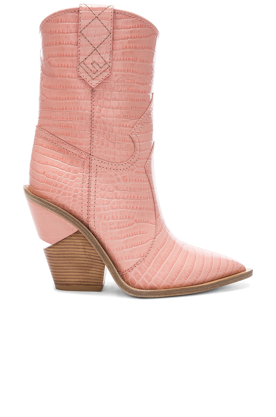Image 1 of Fendi Croc Embossed Cutwalk Western Boots in Baby Pink