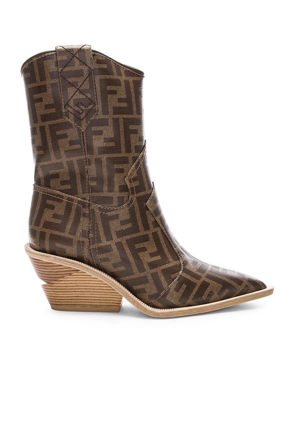 Image 1 of Fendi Cutwalk Logo Print Western Boots in Brown