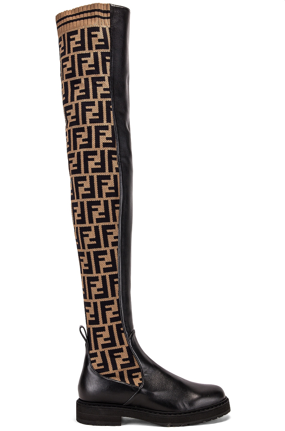 Image 1 of Fendi Logo Over the Knee Boots in Black & Brown