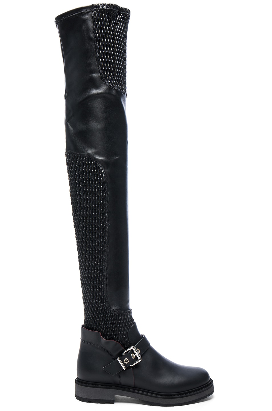 Image 1 of Fendi Leather Motorcycle Over the Knee Boots in Black