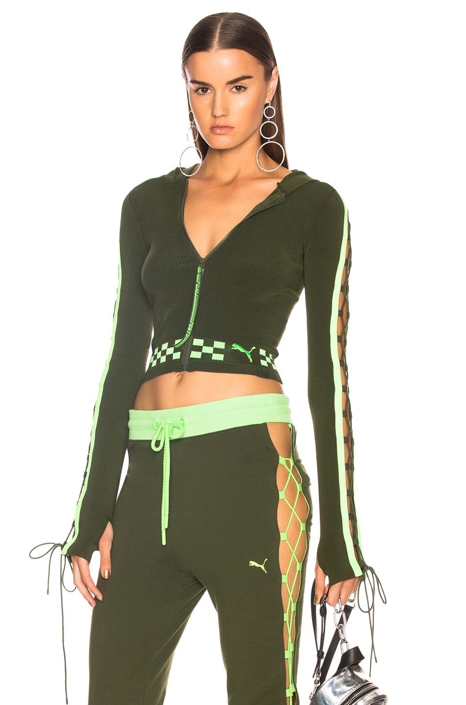 Image 1 of Fenty by Puma Laced Zip Crop Hoodie in Rifle Green