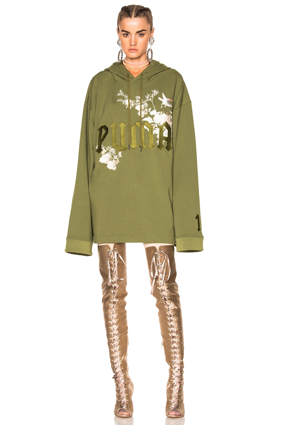 Image 1 of Fenty by Puma Embroidered Graphic Hoodie in Olive Branch