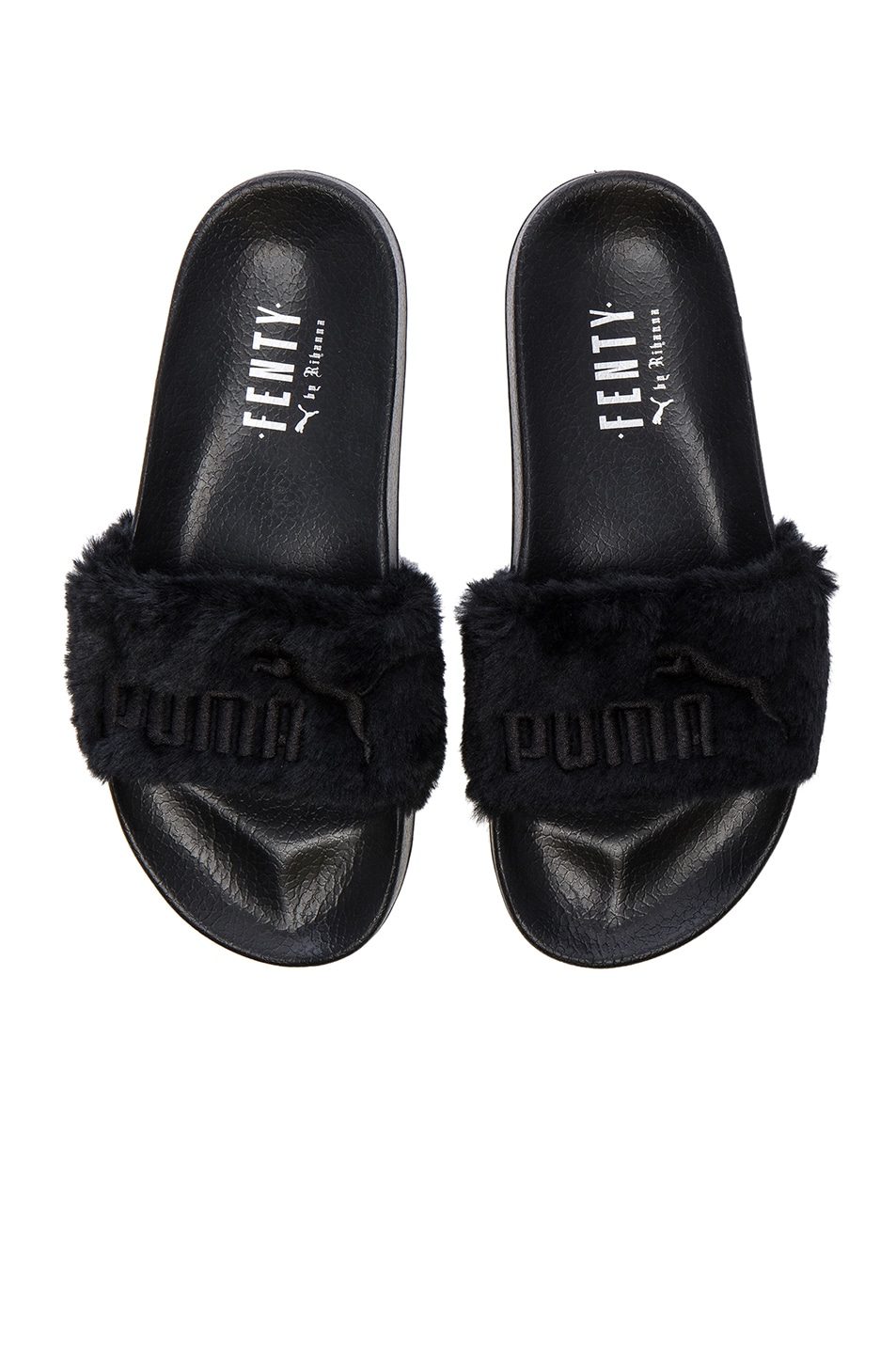 Image 1 of Fenty by Puma Leadcat Faux Fur Slide Sandals in Black & Silver